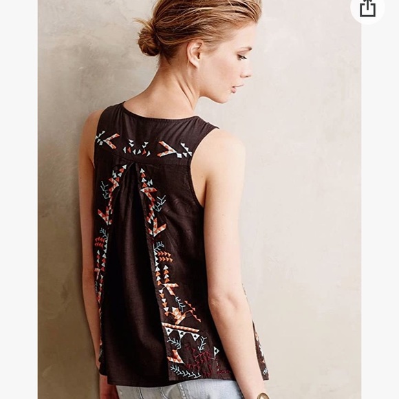 Anthro Rigmarole Akemi Kin Tassel Brown Embroidered Beaded & Tassel Tank Top - Picture 4 of 9